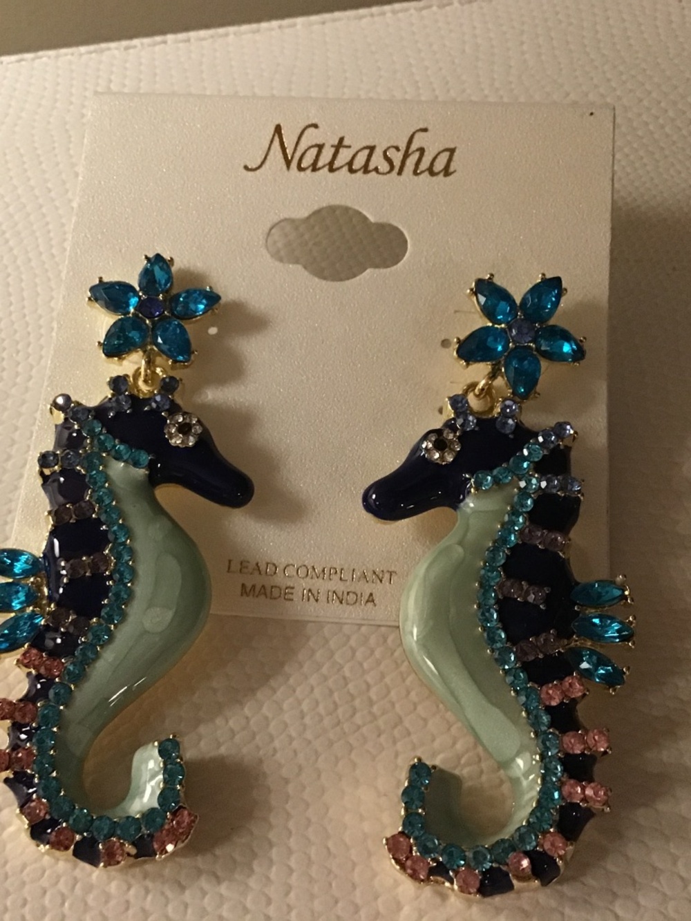 Natasha Seahorse Earrings in Blue